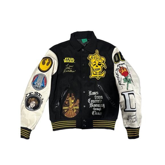 CIVIL REGIME Jackets & Blazers - Civil Regime Varsity Jacket Black Cream Patchwork Letterman NWT LARGE